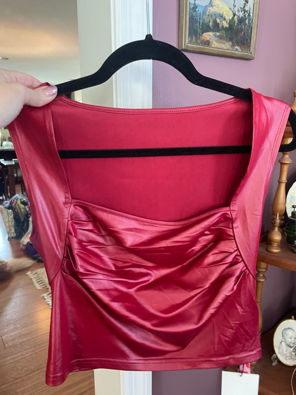 Cider Red Faux Leather Crop Top with Square Neck